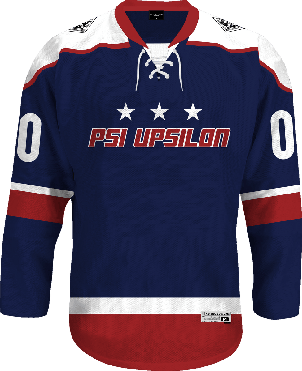 PSI Upsilon - Blue Cream Hockey Jersey